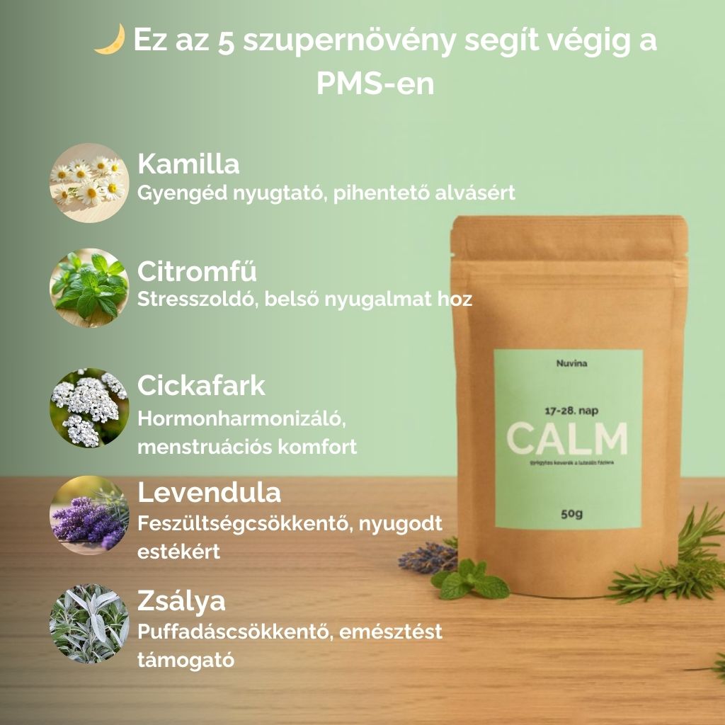 Nuvina CALM - Női ciklus gyógytea keverék (17–28. nap, Luteális fázis, nyugalomért) - 50g (20 adag)