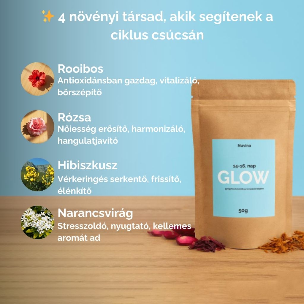Nuvina GLOW – Női ciklus gyógytea (14-16. nap, Ovuláció, vitalitásért) - 50g (20 adag)